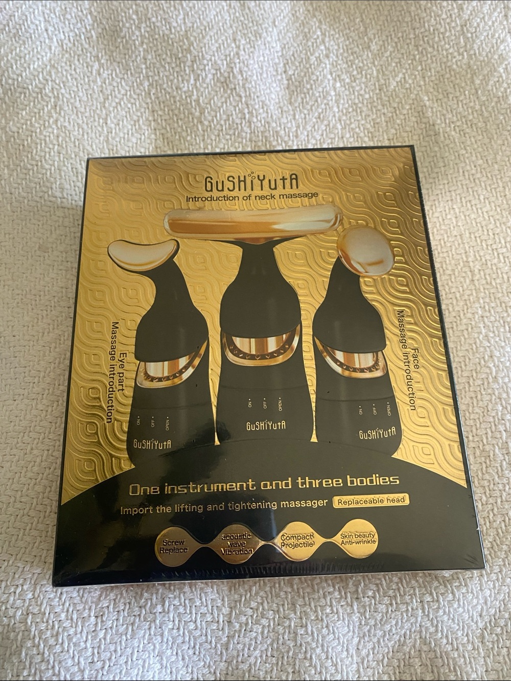 Gold & Black Neck and Face Massager - 3 Interchangeable Heads